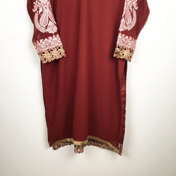 Long Sleeve Embellished Red Dress L - Picture 6 of 8